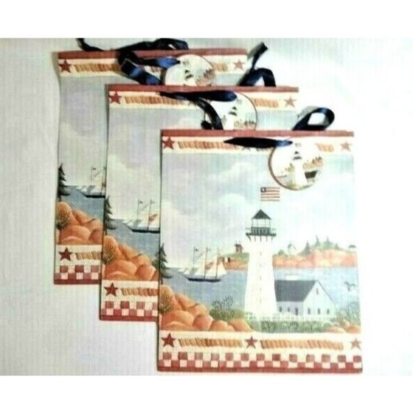 Sailboat on the Bay Patriotic Lighthouse Flag 3-Pack Gift Bags and Tags Sparkle - Picture 1 of 4